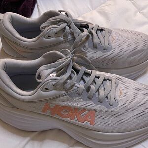 Hoka Women's Light Gray and Peach Athletic Shoes